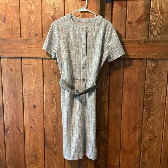 Vintage Dresses & Skirts - Vintage Grey Belted Dress